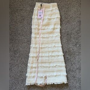 Oh Polly Cream Ruffled Pencil Skirt